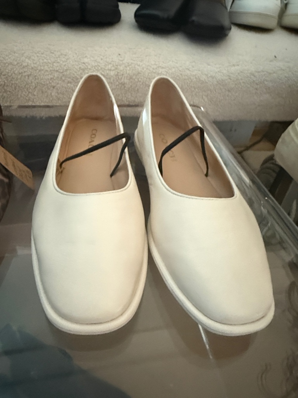 Coach Cream Leather Square-Toe Ballet Flats - Picture 3 of 5